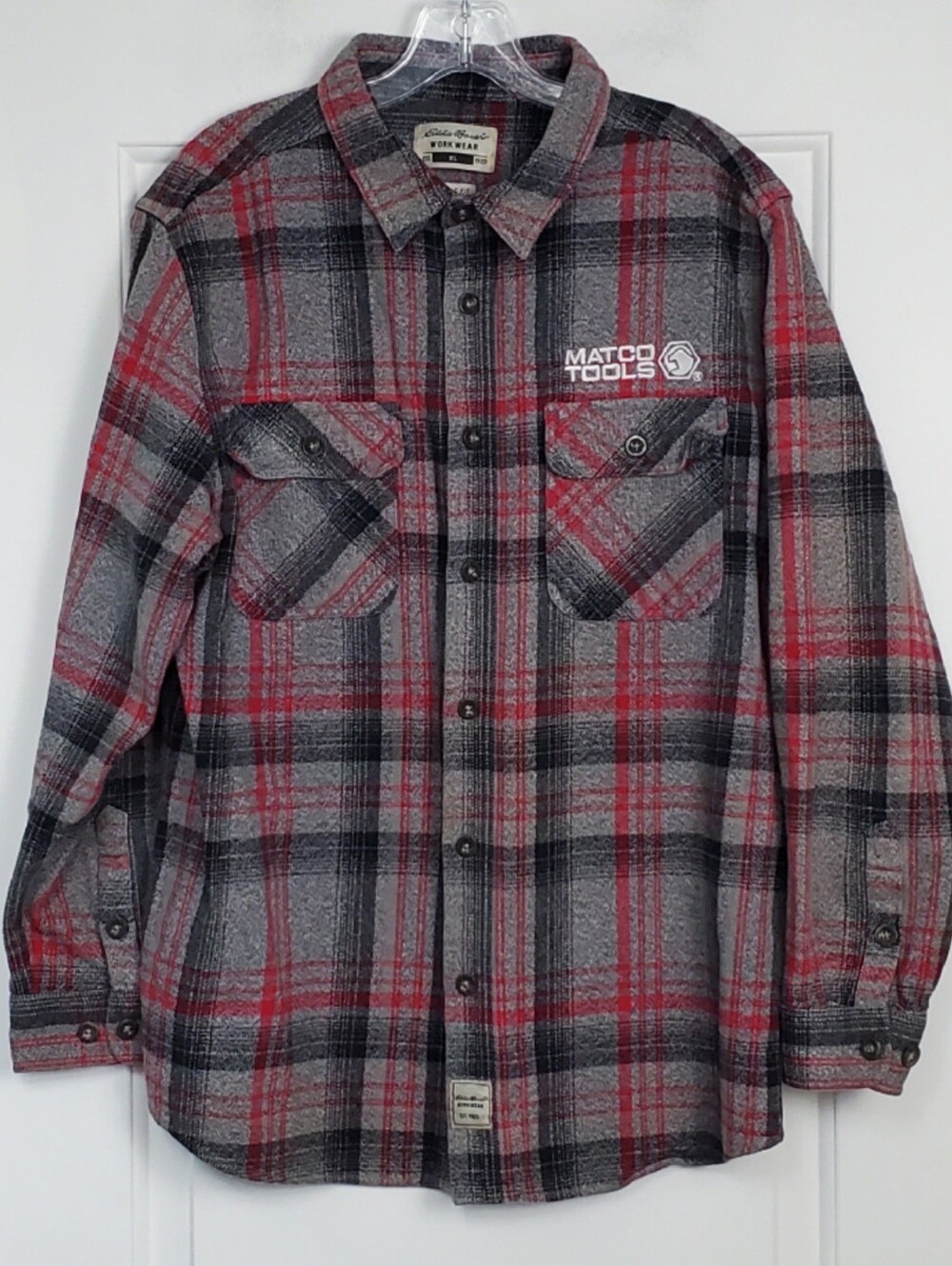 Eddie Bauer Classic Fit Plaid Embroidered Matco Tools Shirt- Size XL - EUC